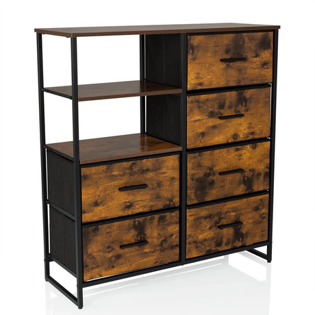 Commode RAGALA in gerookt eiken met zwart metalen frame en vijf laden van hjh LIVING
