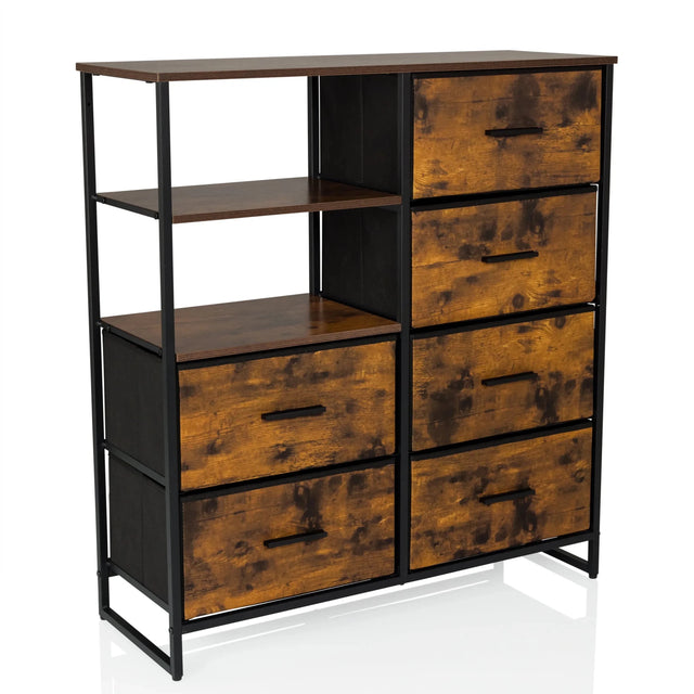 Commode RAGALA in gerookt eiken met zwart metalen frame en vijf laden van hjh LIVING