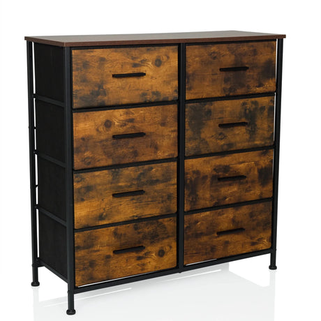 Commode RAGALA LIGHT in gerookt eiken met acht laden en een zwart metalen frame van hjh LIVING