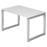 Hoogteverstelbaar bureau REGO 12 S met wit tafelblad en zilveren frame van hjh OFFICE PRO