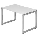 Hoogteverstelbaar bureau REGO 12 S met wit tafelblad en zilveren frame van hjh OFFICE PRO