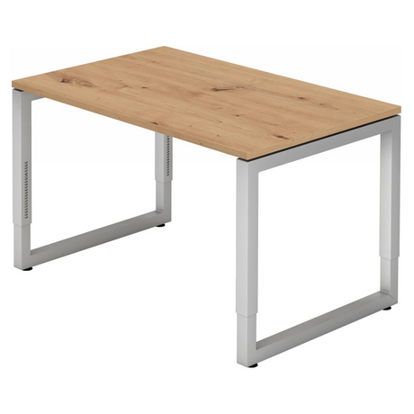 Hoogteverstelbaar bureau REGO 12 S in rustiek eiken met zilverkleurig metalen frame van hjh OFFICE PRO