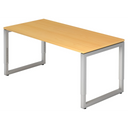 Hoogteverstelbaar bureau REGO 16 S met beukenkleurig blad en zilverkleurig metalen onderstel van hjh OFFICE PRO