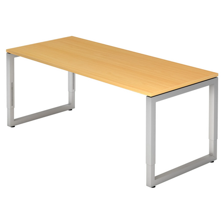 Hoogteverstelbaar bureau REGO 19 S in beukenlook met zilverkleurig metalen onderstel van hjh OFFICE PRO