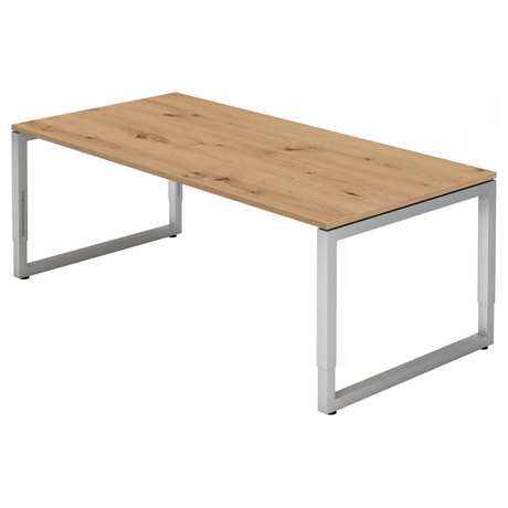 Hoogteverstelbaar bureau REGO 2E S in knoestig eiken met zilveren frame van hjh OFFICE PRO