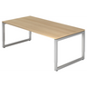 Hoogteverstelbaar bureau REGO 2E S in eikenlook met zilverkleurig frame van hjh OFFICE PRO