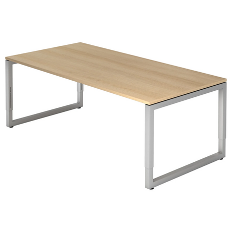 Hoogteverstelbaar bureau REGO 2E S in eikenlook met zilverkleurig frame van hjh OFFICE PRO