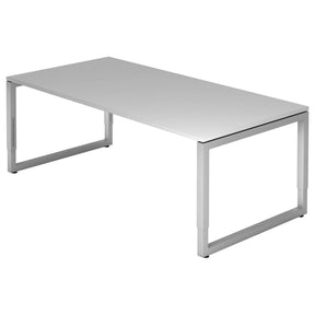 Hoogteverstelbaar bureau REGO 2E S in grijs en zilver met rechthoekig blad van hjh OFFICE PRO
