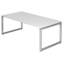 Hoogteverstelbaar bureau REGO 2E S in wit en zilver met rechthoekig blad van hjh OFFICE PRO