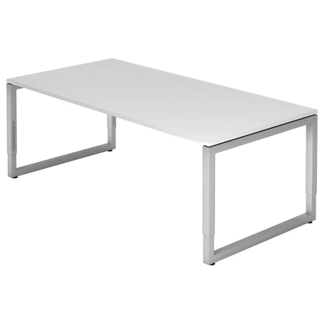 Hoogteverstelbaar bureau REGO 2E S in wit en zilver met rechthoekig blad van hjh OFFICE PRO