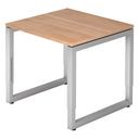 Hoogteverstelbaar bureau REGO 8 S met lichtbruin walnotenhouten blad en zilveren frame van hjh OFFICE PRO
