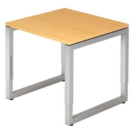 Hoogteverstelbaar bureau REGO 8 S met beukenhout-decor en zilverkleurig onderstel van hjh OFFICE PRO