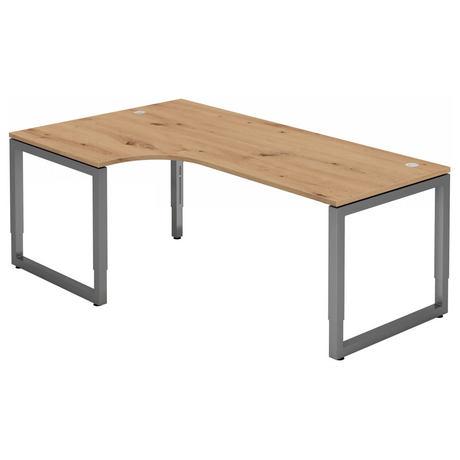 Hoogteverstelbaar L-bureau REGO 82 G in essen-eiken met grafietkleurig frame van hjh OFFICE PRO