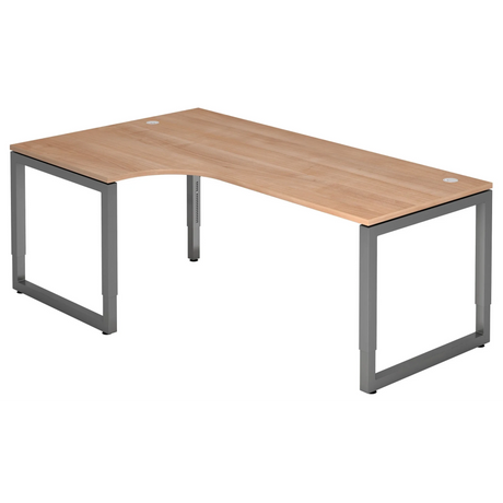 Hoogteverstelbaar hoekbureau REGO 82 G in walnootlook met grafietkleurig frame van hjh OFFICE PRO