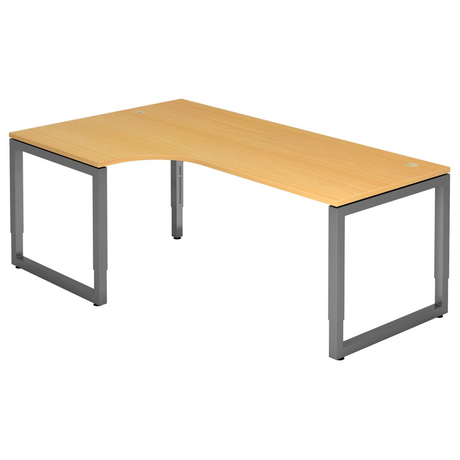 Hoogteverstelbaar bureau REGO 82 G in beukenlook met grafietkleurig onderstel van hjh OFFICE PRO