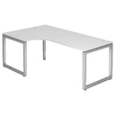 L-vormig bureau REGO 82 S in wit met zilveren frame en twee kabeldoorvoeren van hjh OFFICE PRO