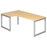 L-vormig bureau REGO 82 S in esdoornlook met zilverkleurig frame van hjh OFFICE PRO