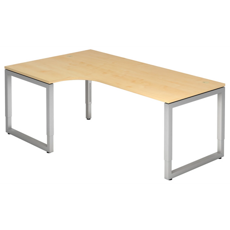 L-vormig bureau REGO 82 S in esdoornlook met zilverkleurig frame van hjh OFFICE PRO