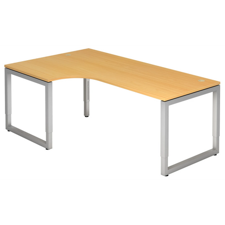 L-vormig bureau REGO 82 S in beukenlook met zilveren frame van hjh OFFICE PRO
