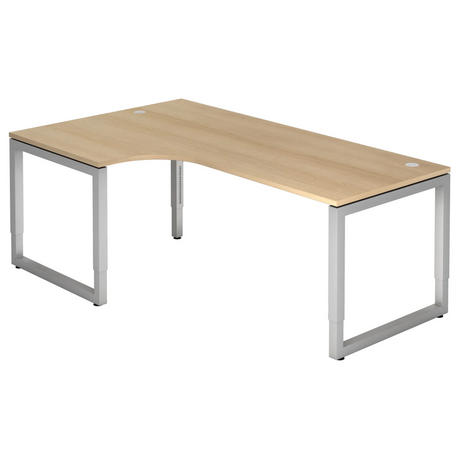 Hoogteverstelbaar L-bureau REGO 82 S in eikenlook met zilverkleurig frame van hjh OFFICE PRO