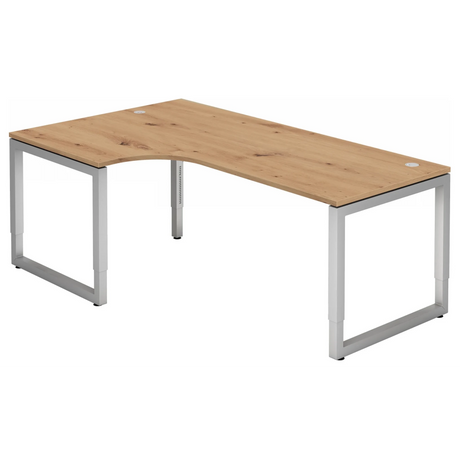 L-vormig bureau REGO 82 S in essen eiken met zilveren onderstel van hjh OFFICE PRO