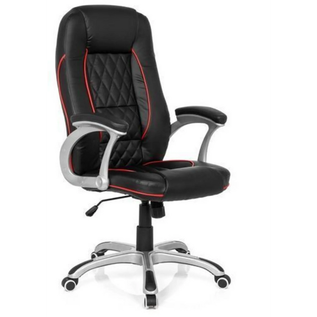 Gamestoel RELAX AB100 in het zwart met rode sierstrepen en stikselpatroon van MyBuero