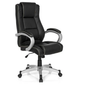 Zwarte Gamestoel RELAX CL180 met kunstlederen bekleding en zilverkleurige armleuningen van MyBuero