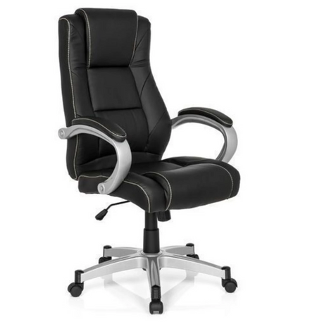 Zwarte Gamestoel RELAX CL180 met kunstlederen bekleding en zilverkleurige armleuningen van MyBuero