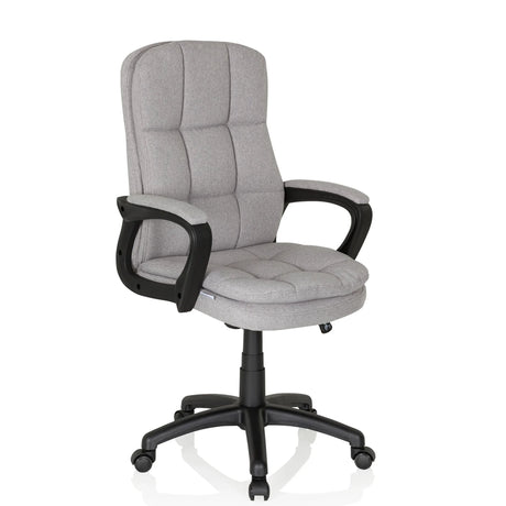 Thuiskantoor bureaustoel RELAX CX 120 met grijze stoffen bekleding en zwarte armleuningen van MyBuero