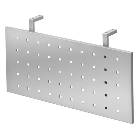 Zilveren zichtscherm RSI 12 S met vierkante perforaties en twee beugels van hjh OFFICE PRO