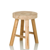 Bruine kruk RUSTIKO W van licht hout met een rond zitvlak en vier poten van hjh LIVING