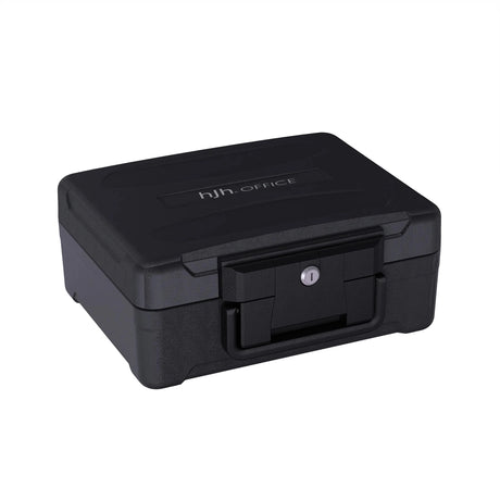 Zwarte Kluis Safe Compact Slim met een robuuste behuizing en een slot van hjh OFFICE