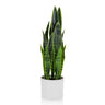 Kunstplant SANSEVIERIA in het groen met lange bladeren in een witte overpot van hjh OFFICE