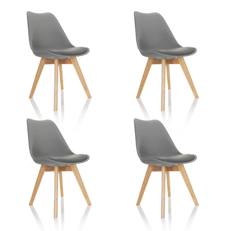 Set van vier grijze Shell-stoelen SCANDI 4 met lichte houten poten van hjh OFFICE
