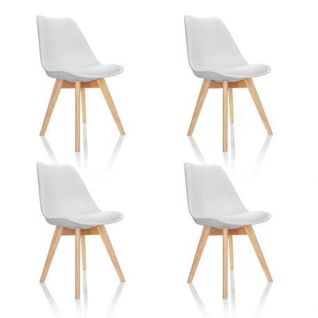 Set van vier witte Shell-stoelen SCANDI 4 met lichte houten poten van hjh OFFICE