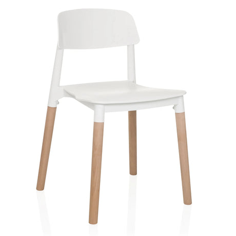 Witte vierpotige stoel SCANDI E met lichte houten poten en gebogen rugleuning van hjh LIVING
