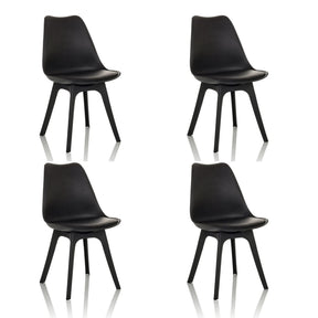 Vier zwarte Shell-stoelen SCANDI P met een minimalistisch design en vier poten van hjh OFFICE