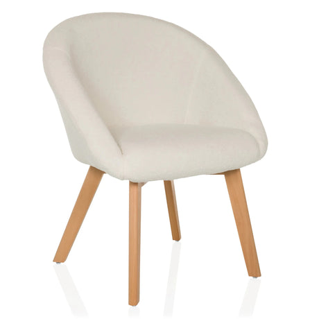 Gestoffeerde stoel SCANDI TED met witte bekleding en vier lichte houten poten van hjh LIVING