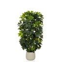 Kunstplant Schefflera 2 in het groen met dichte bladeren in een eenvoudige beige pot van hjh OFFICE