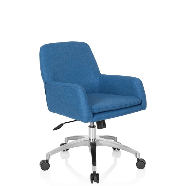 Thuisgebruik bureaustoel SHAKE 400 met blauwe stofbekleding en zilverkleurig onderstel van hjh OFFICE