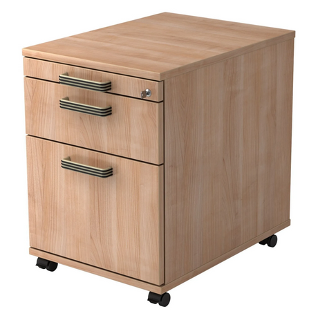 Rolcontainer SIGNA AC20 in walnootlook met drie streepgrepen en zwenkwielen van hjh OFFICE PRO