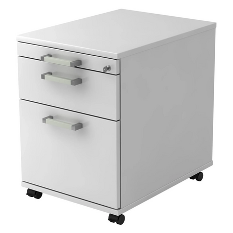 Witte metalen Rolcontainer SIGNA AC20 met chromen grepen en zwenkwielen van hjh OFFICE PRO