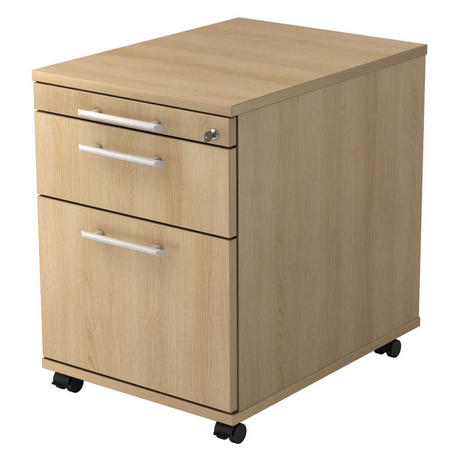 Rolcontainer SIGNA AC20 in eikenlook met drie laden en relinggrepen van hjh OFFICE PRO