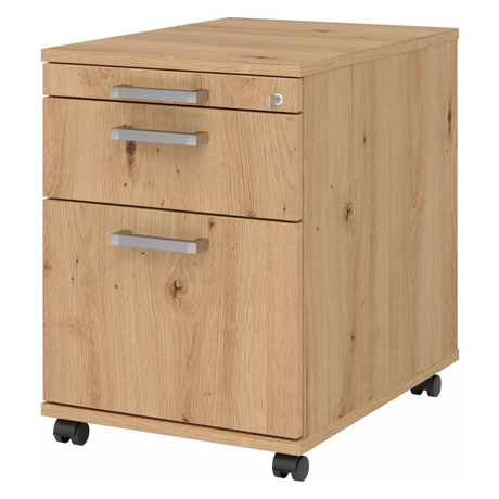 Rolcontainer SIGNA AC20 in eikenlook met zilveren chromen handgrepen en wieltjes van hjh OFFICE PRO
