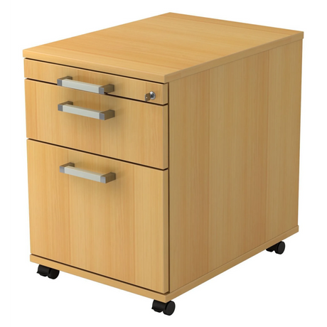 Rolcontainer SIGNA AC20 in beukenlook met drie laden en chromen grepen van hjh OFFICE PRO
