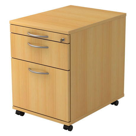 Rolcontainer SIGNA AC20 in beukenlook met drie laden, booggrepen en zwenkwielen van hjh OFFICE PRO