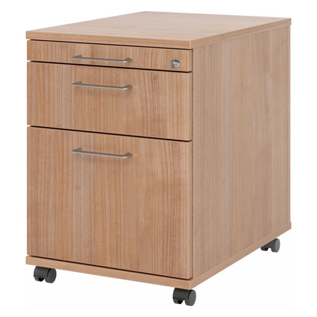 Rolcontainer SIGNA AC20 in walnoot-look met drie laden en metalen beugelgrepen van hjh OFFICE PRO