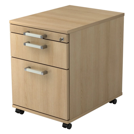 Rolcontainer SIGNA AC20 in eikenlook met drie chromen handgrepen en zwenkwielen van hjh OFFICE PRO