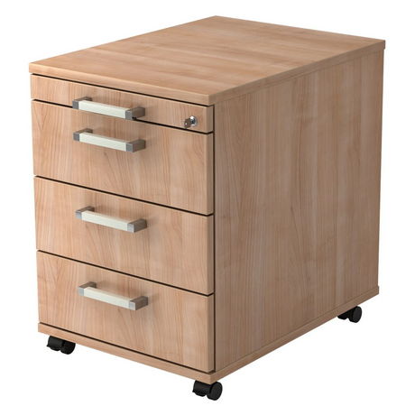 Rolcontainer SIGNA AC30 in walnoot-look met vier laden en chromen handgrepen van hjh OFFICE PRO