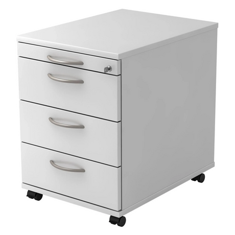 Witte metalen Rolcontainer SIGNA AC30 met vier laden en booggrepen van hjh OFFICE PRO
